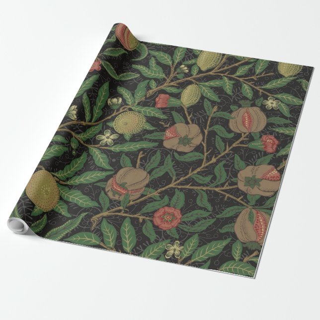 Papel De Presente William Morris Pomegranate Fruta clássica (Desenrolado)