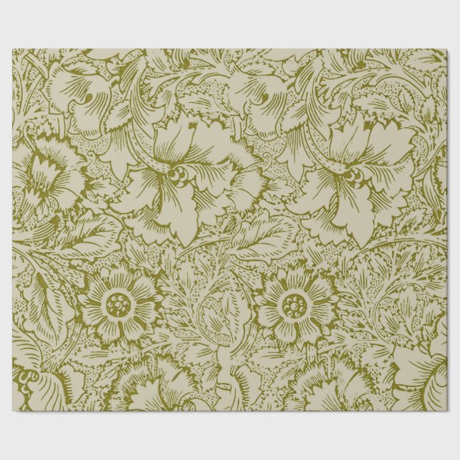 Papel De Presente William Morris Poppy Classic Floral Green (Barra)