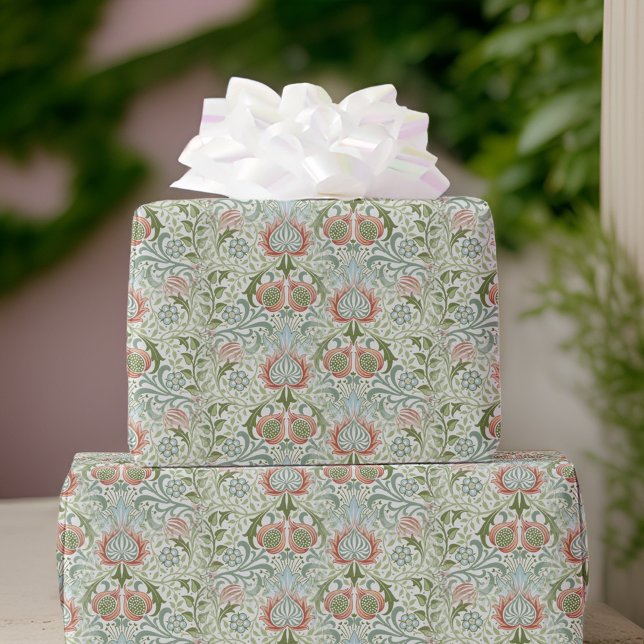 Papel De Presente William Morris Remixed Green Red Persian Floral (Criador carregado)