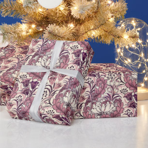 Papel De Presente William Morris Rosa Dourado Cream Floral Patterno