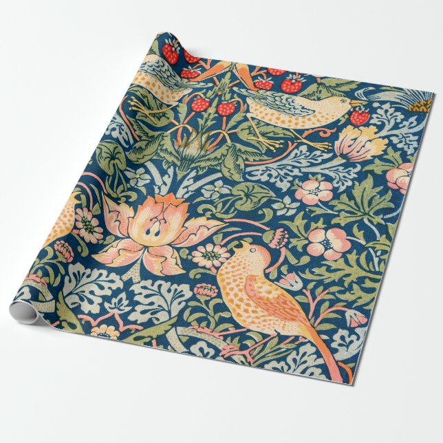 Papel De Presente William Morris Strawberry Thief Floral Pattern (Desenrolado)