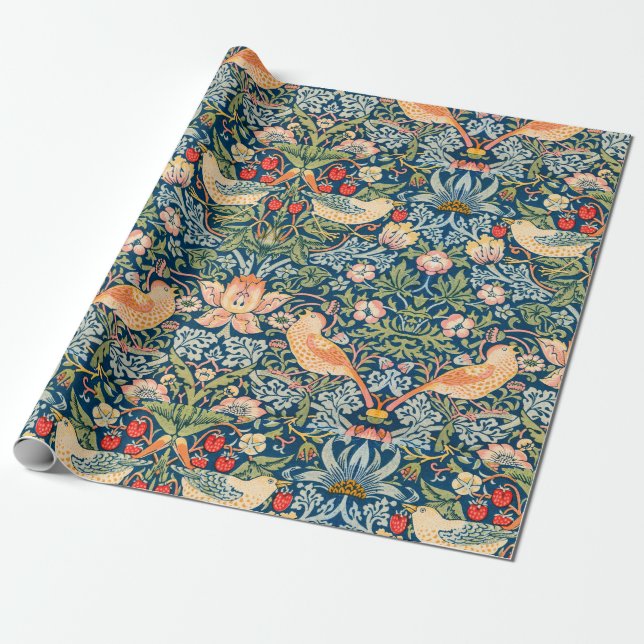Papel De Presente William Morris Strawberry Thief Floral Pattern (Desenrolado)