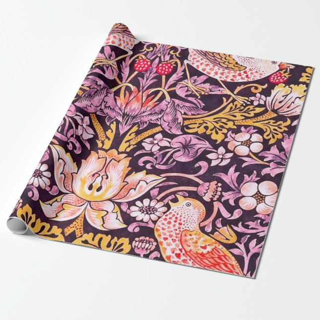 Papel De Presente William Morris Strawberry Thief Purple Version (Desenrolado)