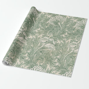 Papel De Presente William Morris Verde Sage Padrão de Tulipa: Vintag