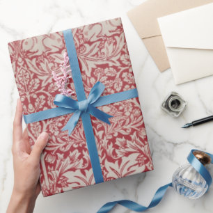 Papel De Presente William Morris Vintage Animais Aves Coelhos Rosa