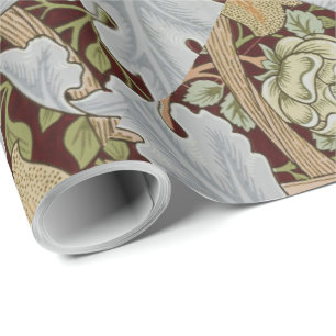 Papel De Presente William Morris Vintage Floral Fllower White Red