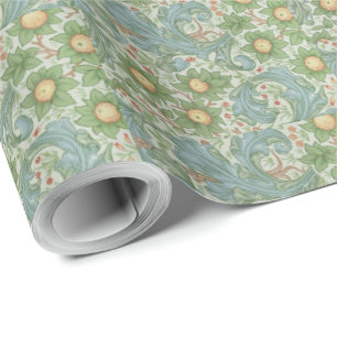Papel De Presente William Morris Vintage Floral Green Blue Orchard