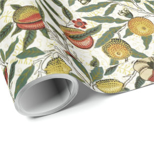 Papel De Presente William Morris Vintage Fruta Amarelo Verde