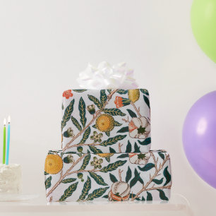 Papel De Presente William Morris Vintage Frutas Romã Branco