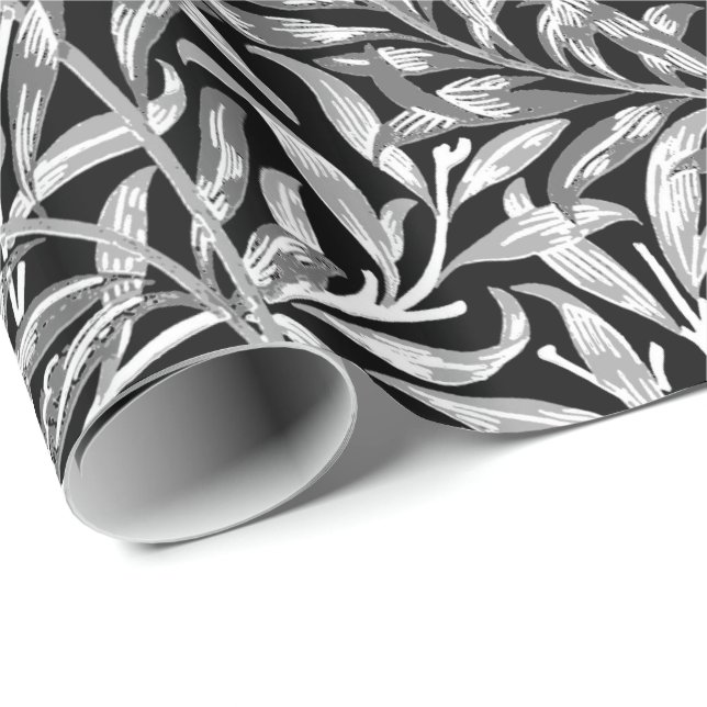 Papel De Presente William Morris Willow Bough, Negro, Branco e Cinza (Ponta do rolo)