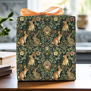 Papel De Presente William Morris Woodland Coelhos Florais Natal