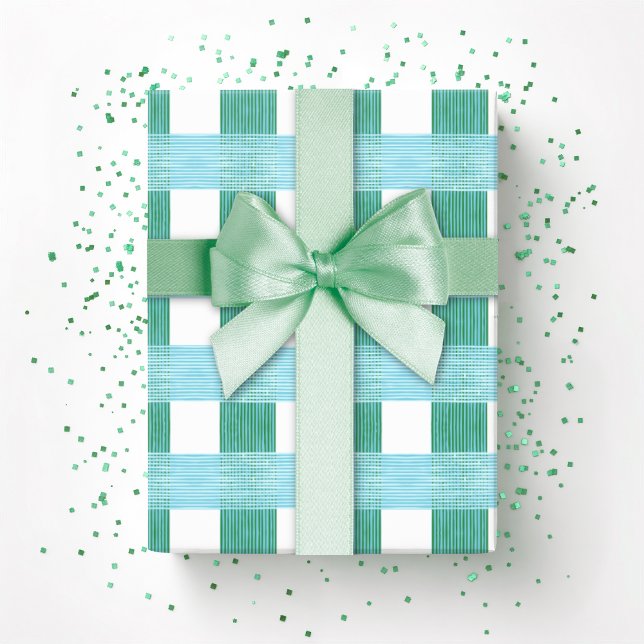 Papel De Presente Windowpane Weave Gingham in Green and Aqua (Criador carregado)