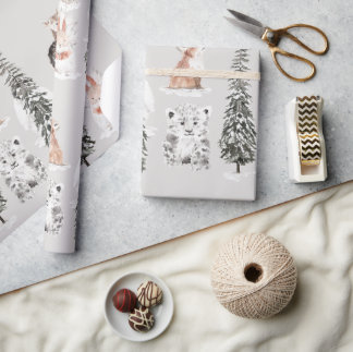Papel De Presente Winter Animals Grey Baby Shower