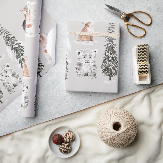 Papel De Presente Winter Animals Grey Baby Shower (Artesanato)