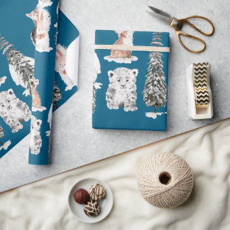 Papel De Presente Winter Animals Teal Baby Shower