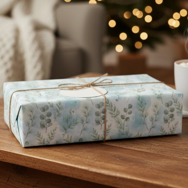 Papel De Presente Winter Botanical Elegance (soft watercolor botanical Christmas wrapping paper)