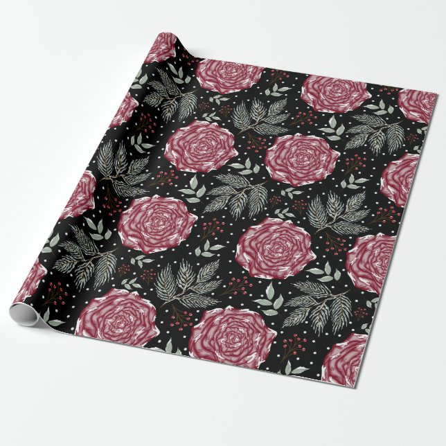 Papel De Presente Winter Rose Flower  (Desenrolado)
