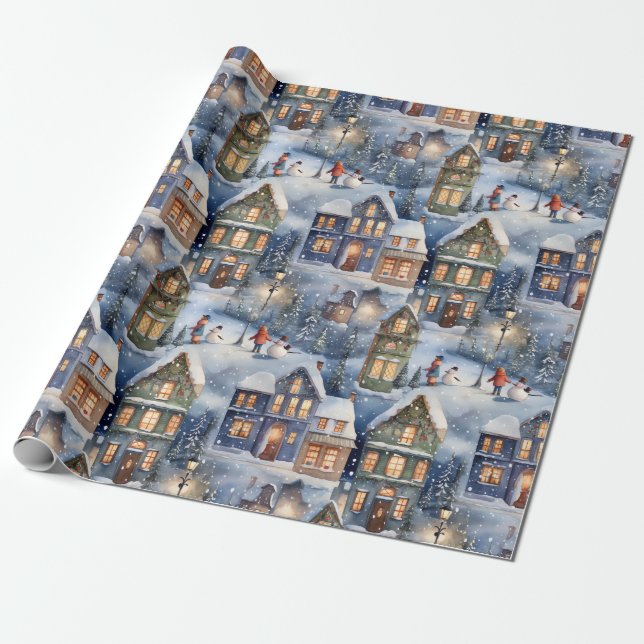 Papel De Presente Winter Snow Village (Desenrolado)