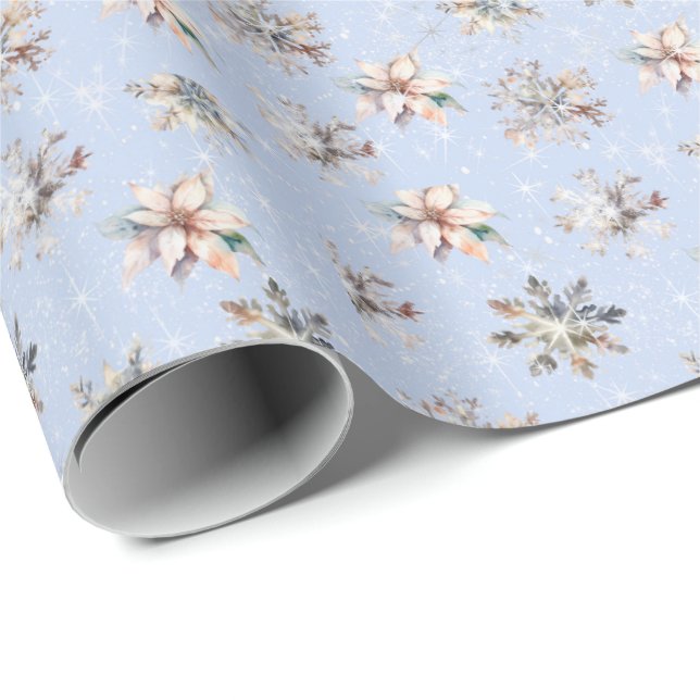 Papel De Presente Winter Snowflakes and Sparkles Wrapping Paper (Ponta do rolo)