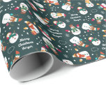 Papel De Presente Winter Snowman Personalizado Christmas<br><div class="desc">Papel personalizado de empacotamento de presentes de natal,  ao qual você pode adicionar uma repetição de ou para mensagem. O design tem um padrão festivo de festas de neve de inverno caprichosa.</div>