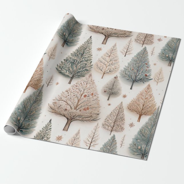 Papel De Presente Winter Trees - Rustic Holiday Forest (1) (Desenrolado)