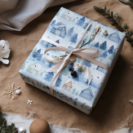 Papel De Presente Winter Village Watercolor Snow White Christmas