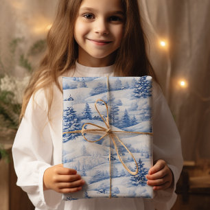 Papel De Presente Winter Village Watercolor White Christmas Modern