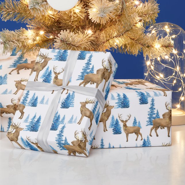 Papel De Presente Winter Wonderland Blue & Tan Reindeer (Feriados)