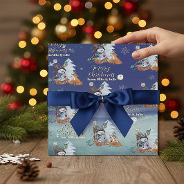 Papel De Presente Winter Woodland Fox & Snowman Wrapping Paper