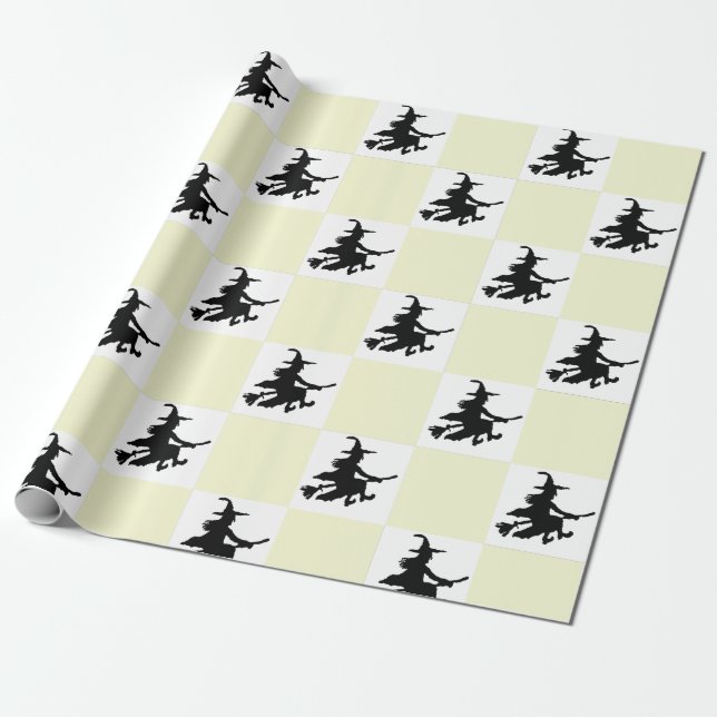 Papel De Presente Witches on Yellow & White Checkered Wrapping Paper (Desenrolado)