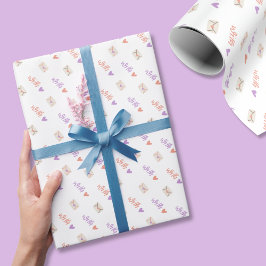 Papel De Presente With Love Wrapping Paper in Pink Purple and White