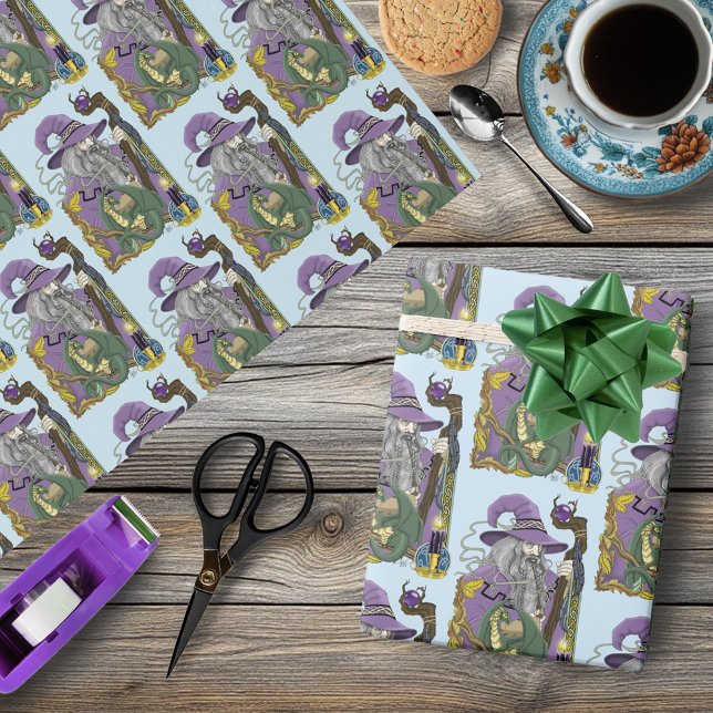 Papel De Presente Wizard Dragon Fantasy Purple (Criador carregado)