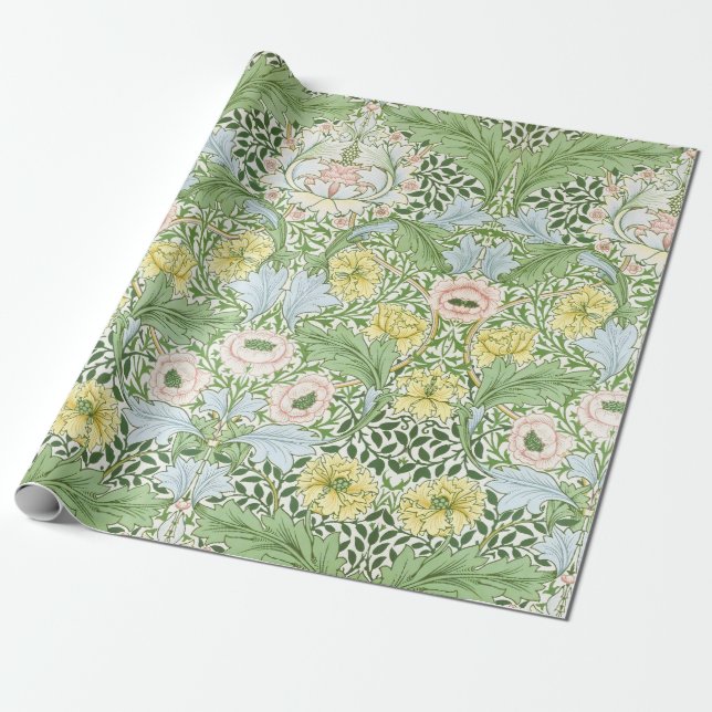 Papel De Presente Wm Morris Myrtle Floral Arte Nova Brilhante (Desenrolado)