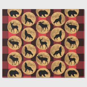Papel De Presente Wolf Bear Elk Moose Deer Full Moon