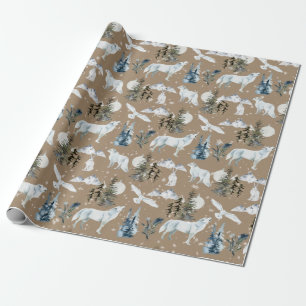 Papel De Presente Wolf Fox Snowy Owl Wrappi, Rustic Kraft Arctico Ha