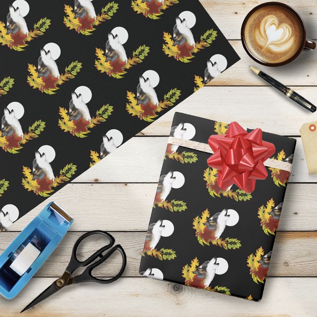 Papel De Presente Wolf Howling Moon (Criador carregado)