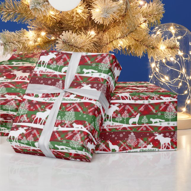 Papel De Presente Wolf Moose da Floresta de Natal (Feriados)