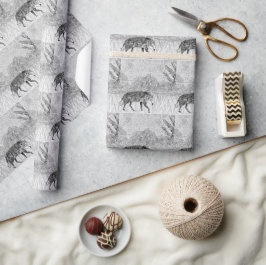 Papel De Presente Wolf Sketch Wild Animal Art Monocromo