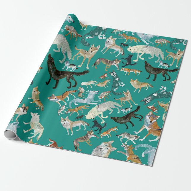 Papel De Presente Wolves of the World Green Pattern (Desenrolado)