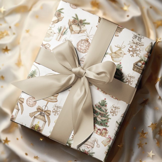 Papel De Presente Wonderland de inverno com aves e ornamentos (Criador carregado)