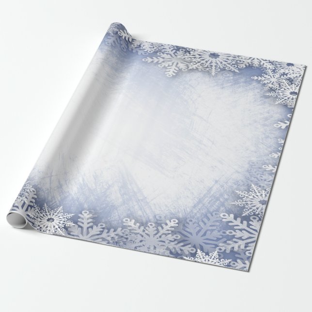 Papel De Presente Wonderland de inverno,Flocos de neve Feriado Azul (Desenrolado)
