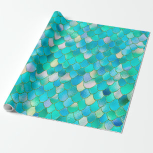 Papel De Presente Wonky Watercolor Teal Glitter Metal Scales de Sere