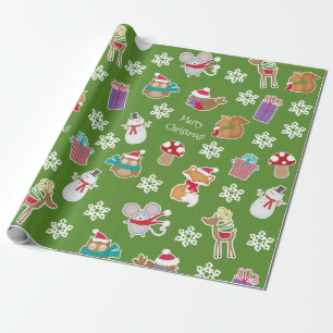 Papel De Presente Woodland Animal Pattern Green Merry Christmas