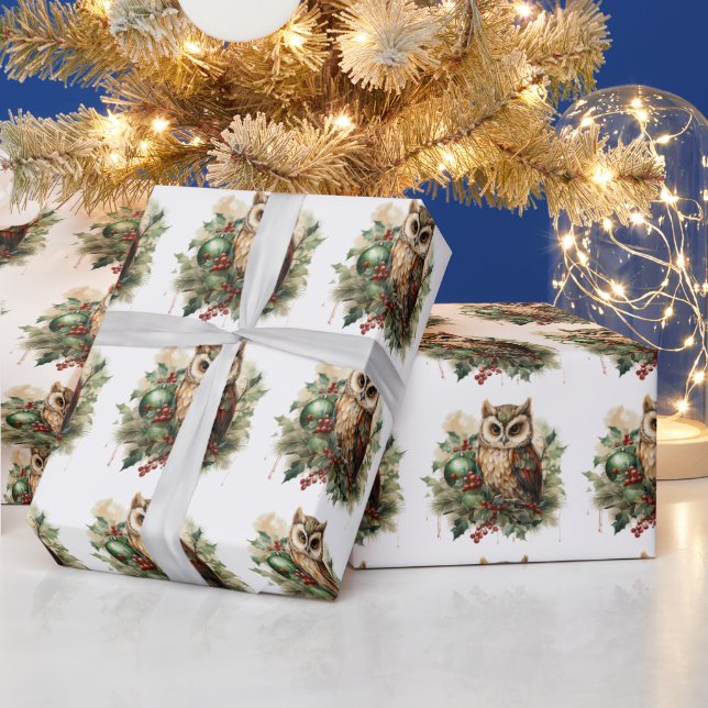Papel De Presente Woodland Christmas Owl  (Feriados)