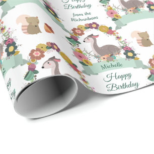 Papel De Presente Woodland Deer Wreath Happy Birday