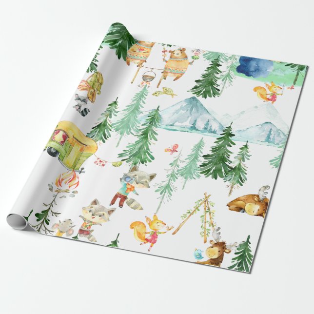 Papel De Presente Woodland Friends White (Desenrolado)