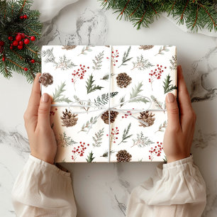 Papel De Presente Woodland Pine Russo Natal