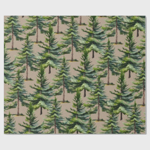 Papel De Presente Woodland Watercolor Spruce Forest Kraft
