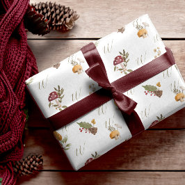 Papel De Presente Woodland Watercolor Woodsy Mushroom Monograma
