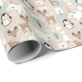 Papel De Presente Woodland Whimsical Forest Animals Winter
